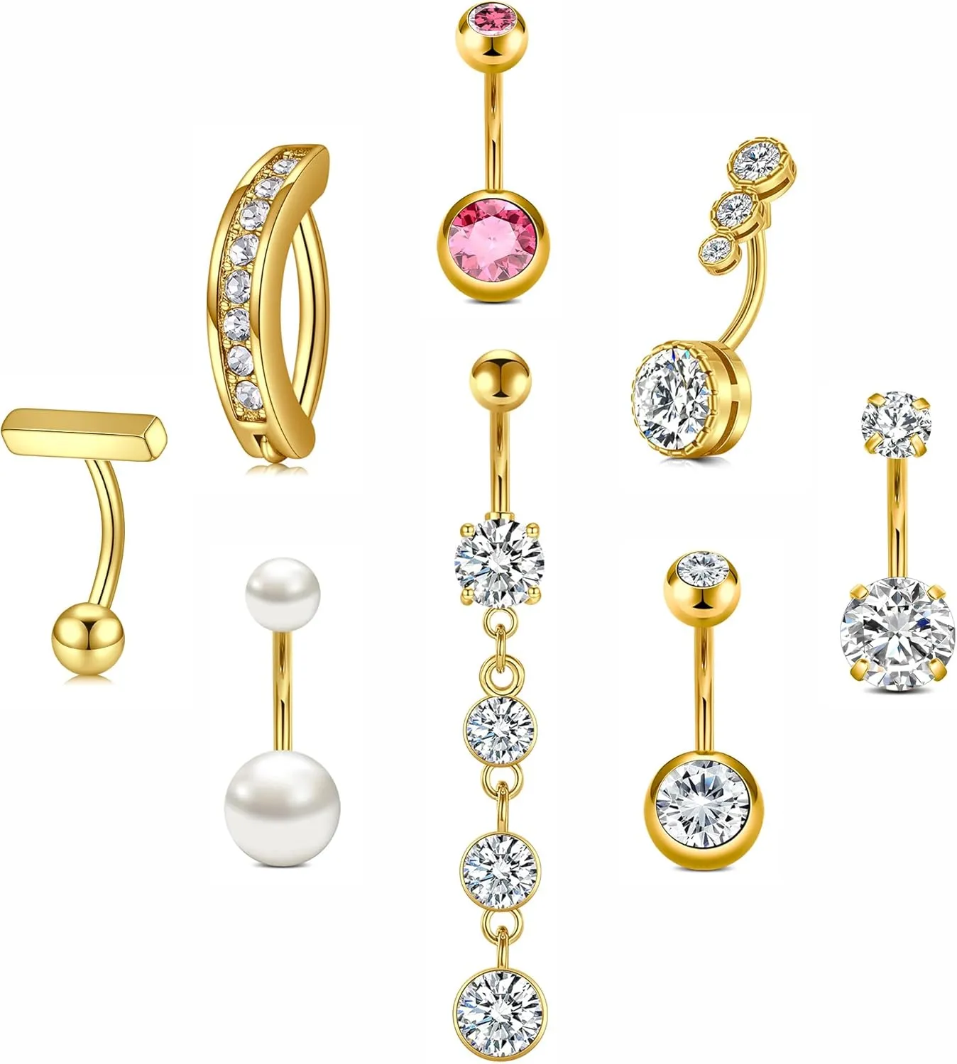 MODRSA Belly Jewellery Piercing - Belly Button Rings with silver & Pink Pearl Navel Opener