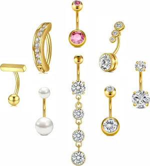 MODRSA Belly Jewellery Piercing - Belly Button Rings with silver & Pink Pearl Navel Opener