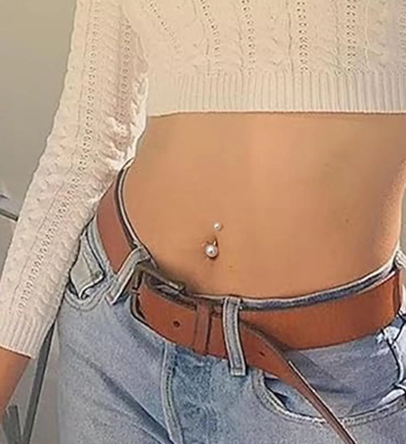 MODRSA Belly Jewellery Piercing - Belly Button Rings with silver & Pink Pearl Navel Opener