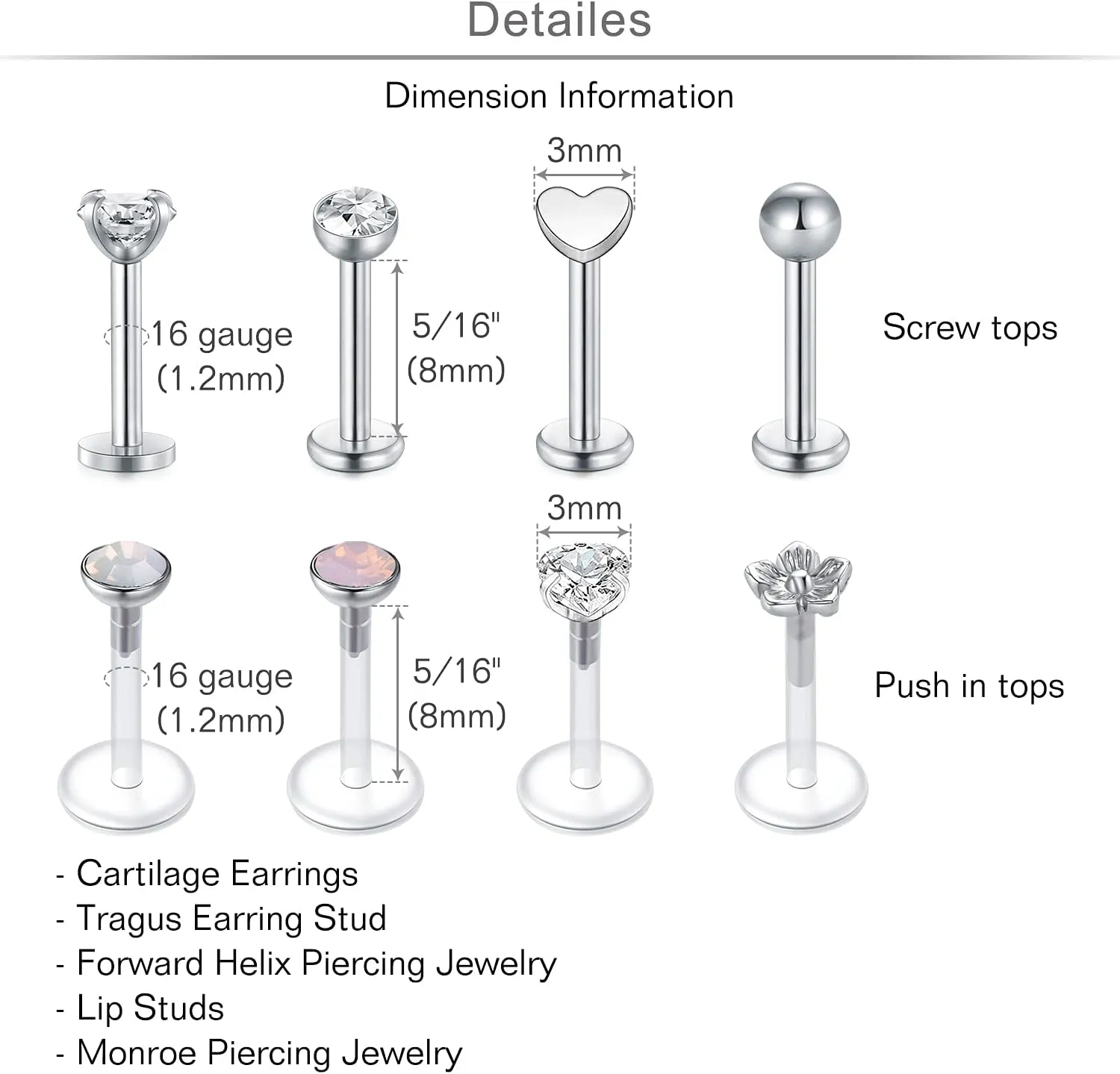 MODRSA Gold Cartilage Earring Silver Cartilage Piercing Jewelry 16g Helix Piercing Jewelry Cartilage Hoop Earring Helix Earrings Silver Cartilage Earring Stud 16 Gauge Cartilage Earrings for Women