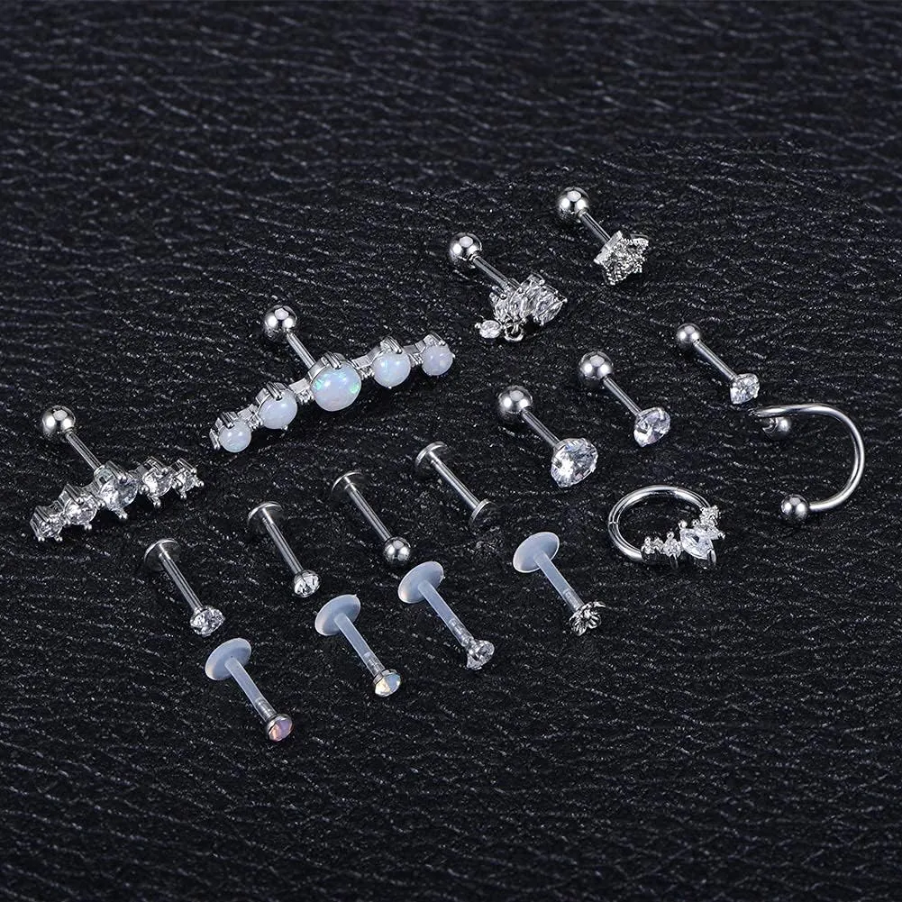 MODRSA Gold Cartilage Earring Silver Cartilage Piercing Jewelry 16g Helix Piercing Jewelry Cartilage Hoop Earring Helix Earrings Silver Cartilage Earring Stud 16 Gauge Cartilage Earrings for Women
