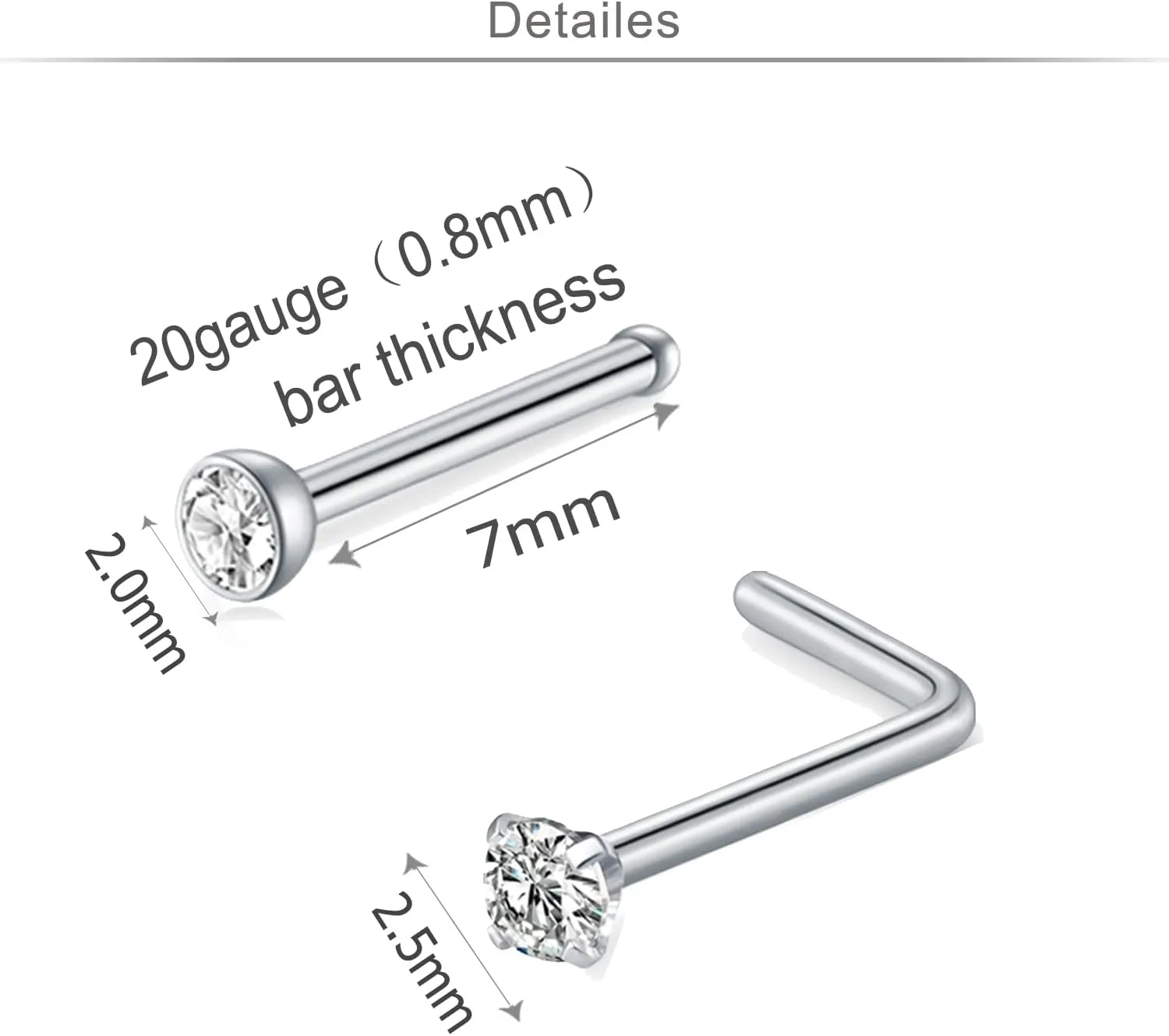 MODRSA Hoop Nose Rings - 20g L Shape Studs, Surgical Steel Corkscrew Hoops