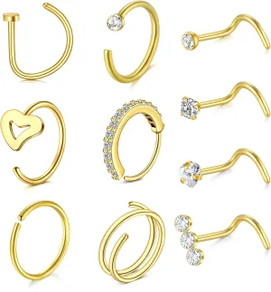 MODRSA Nose Hoops & Rings - L-Shaped, Studs, Gold & Silver Nose Piercings - 20g & 22g - Surgical Stainless Steel & Corkscrew Designs for Women & Men