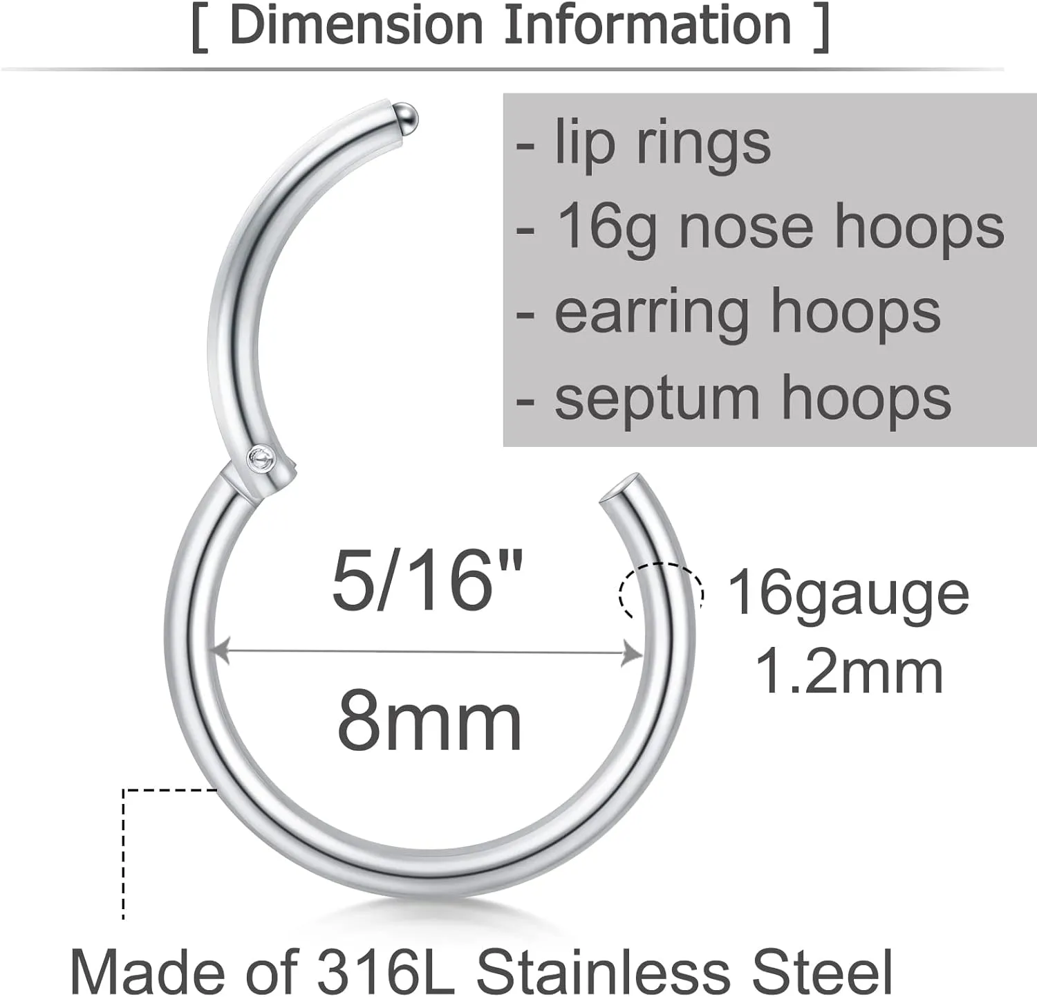 MODRSA Nose Rings 16gauge L Shape Nose Studs Nose Screw Surgical Stainless Steel Thick C Shape Nose Ring Hoop High Nostril Nose Piercing Jewelry for Women Men