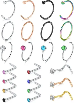 MODRSA Nose Rings 16gauge L Shape Nose Studs Nose Screw Surgical Stainless Steel Thick C Shape Nose Ring Hoop High Nostril Nose Piercing Jewelry for Women Men