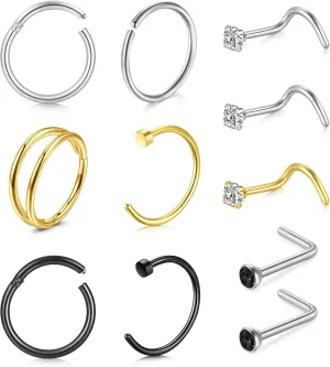 MODRSA Nose Rings 16gauge L Shape Nose Studs Nose Screw Surgical Stainless Steel Thick C Shape Nose Ring Hoop High Nostril Nose Piercing Jewelry for Women Men