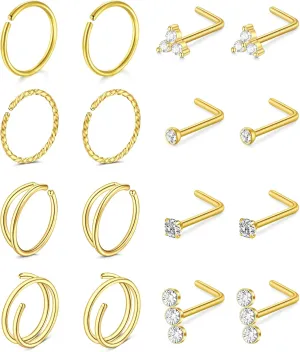 MODRSA Nose Rings - 20g Hoops & Studs in Surgical Steel & Silver Rose Gold