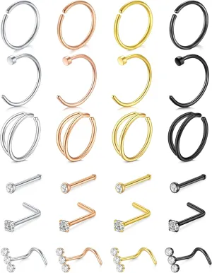 MODRSA Nose Rings - 20g Hoops & Studs in Surgical Steel & Silver Rose Gold