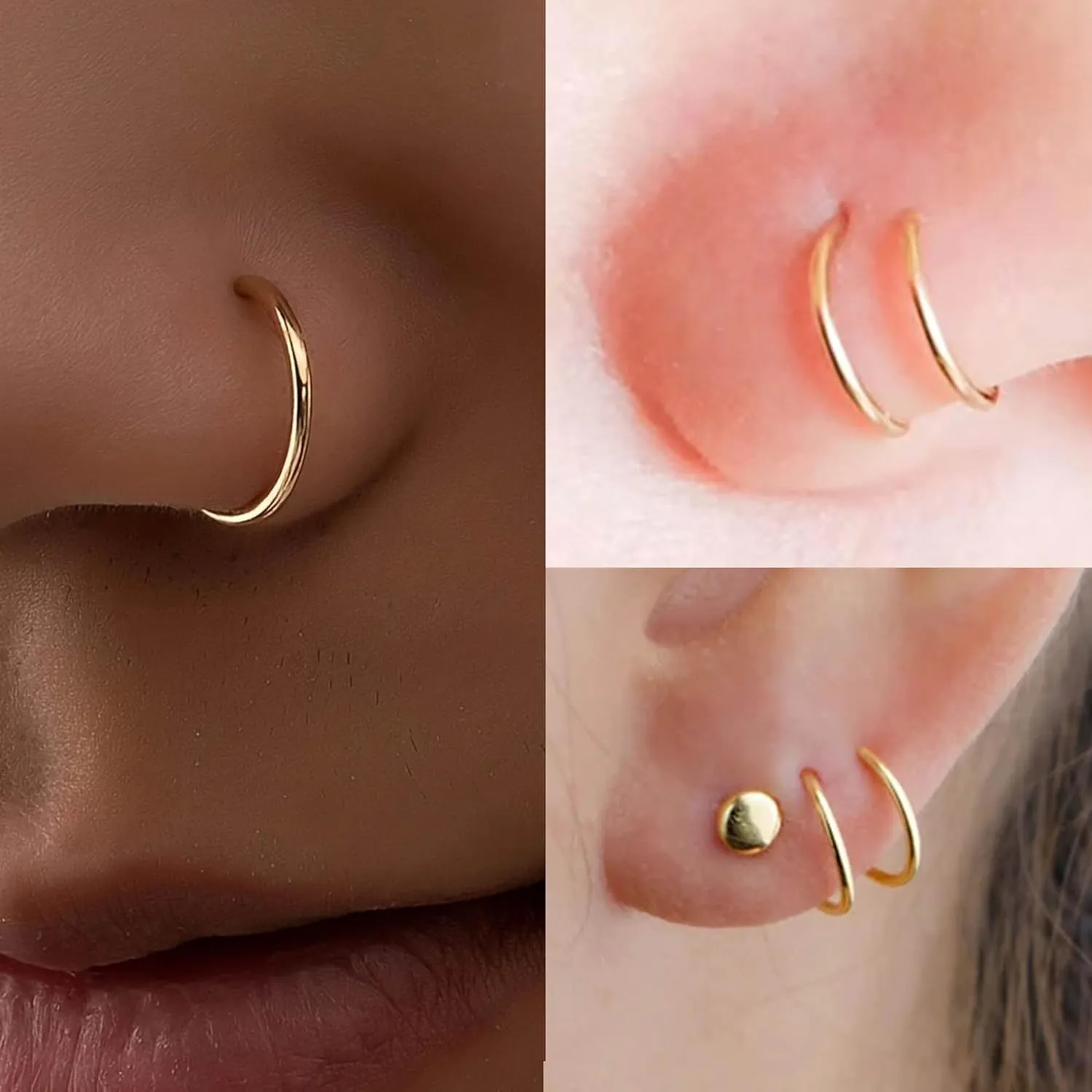 MODRSA Nose Rings - 20g Hoops & Studs in Surgical Steel & Silver Rose Gold