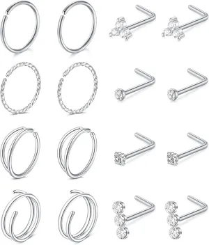 MODRSA Nose Rings - 20g Hoops & Studs in Surgical Steel & Silver Rose Gold