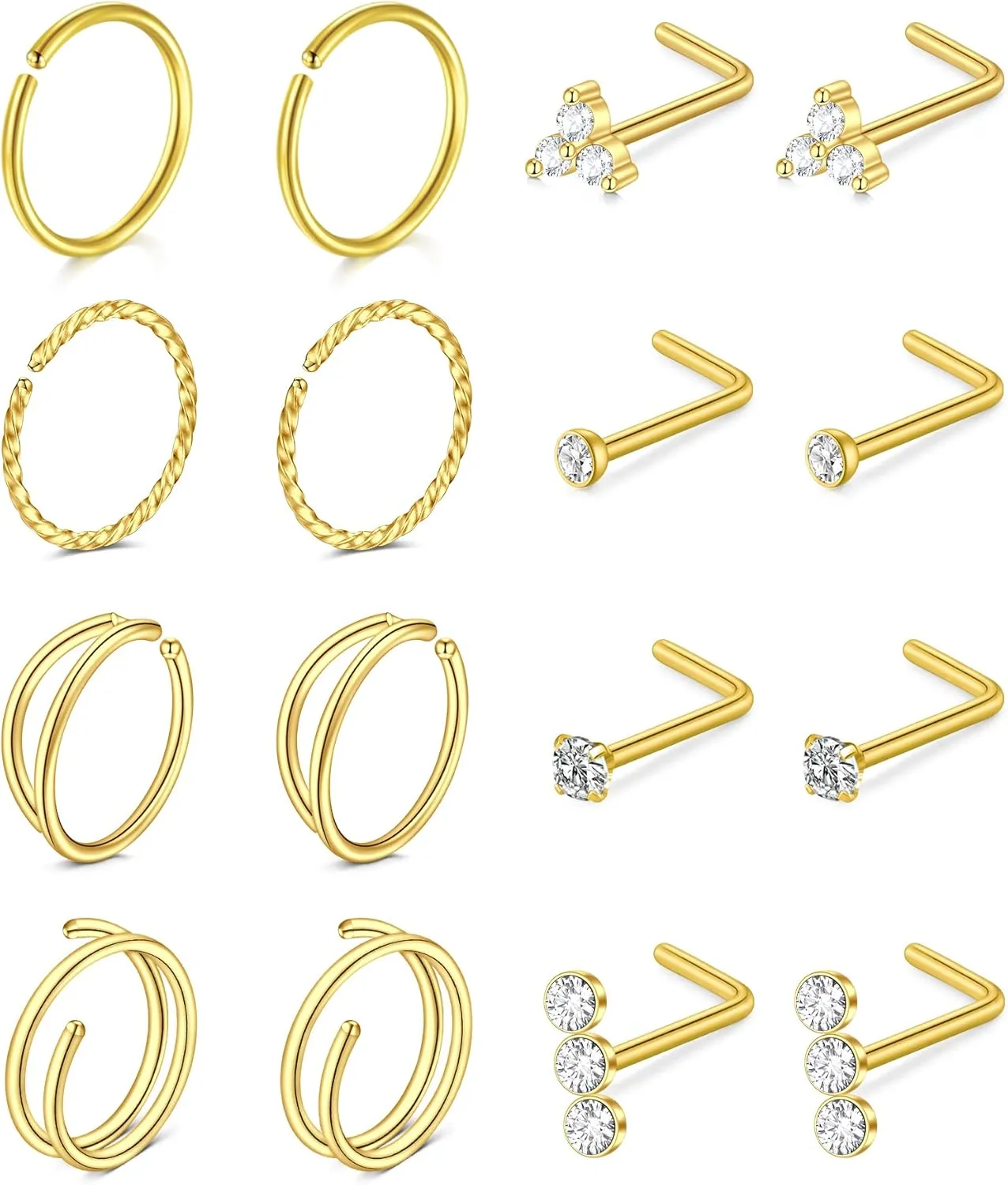 MODRSA Nose Rings - 20g Hoops & Studs in Surgical Steel & Silver Rose Gold
