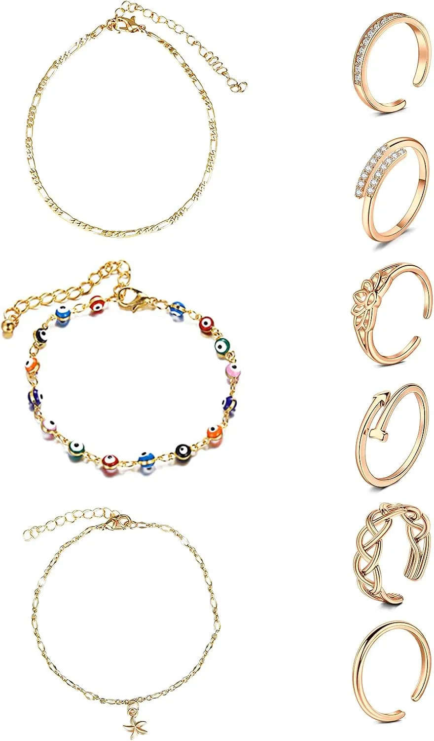 MODRSA Toe Rings for Women Toe Rings and Anklets for Women Toe Ring Adjustable Toe Rings Silver Rose Gold