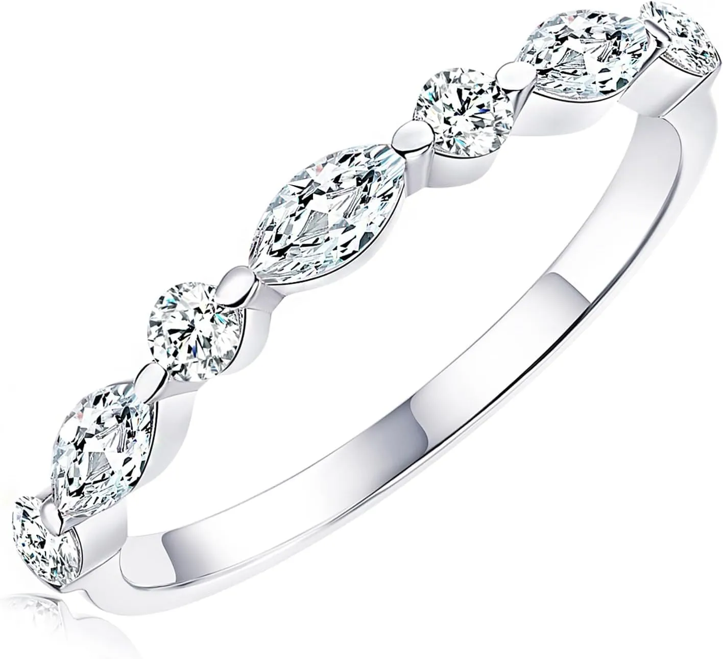 Moissanite Rings, Sterling Silver Ring White Gold Plated Half Eternity Wedding Bands for Women Her Size 5-10