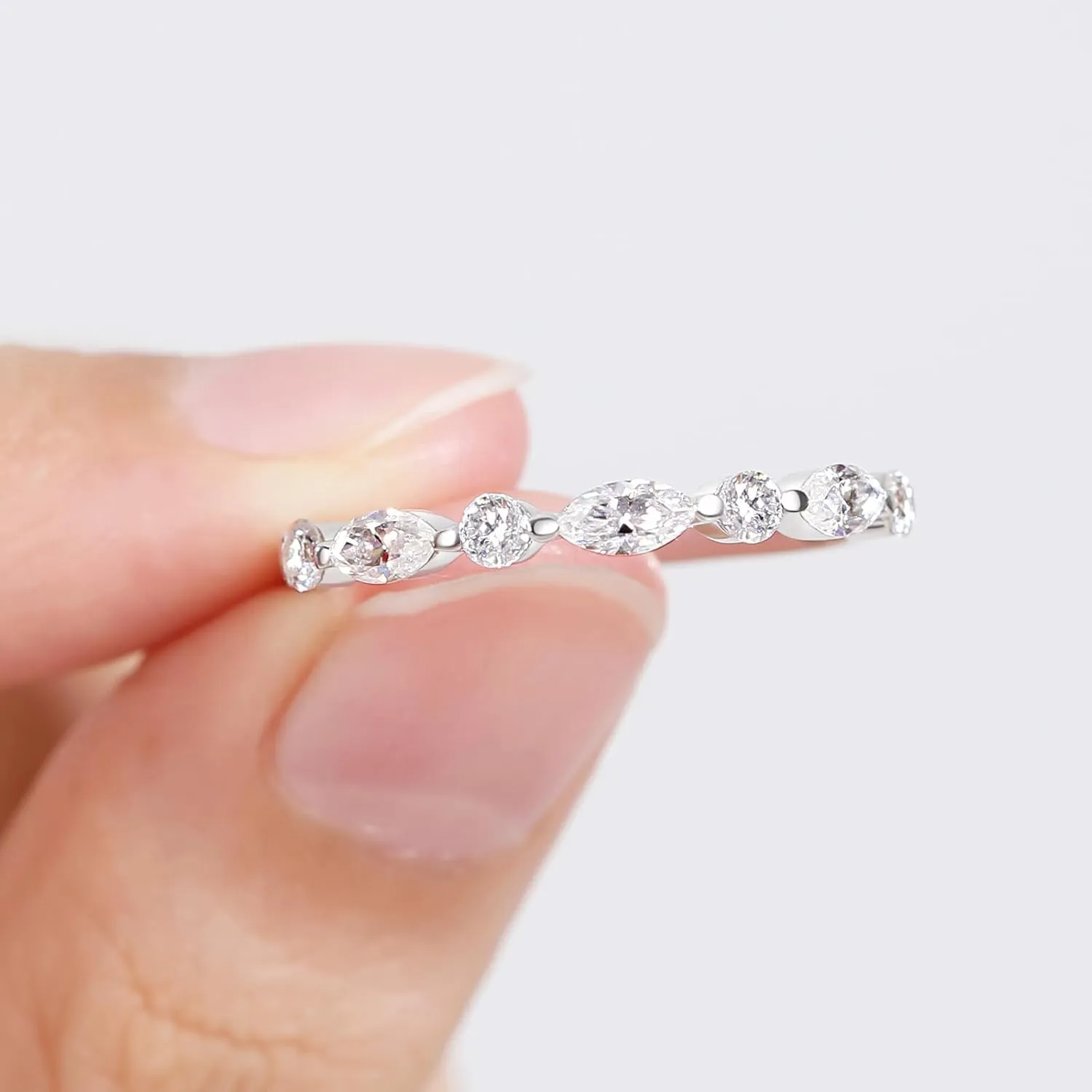 Moissanite Rings, Sterling Silver Ring White Gold Plated Half Eternity Wedding Bands for Women Her Size 5-10