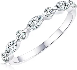 Moissanite Rings, Sterling Silver Ring White Gold Plated Half Eternity Wedding Bands for Women Her Size 5-10