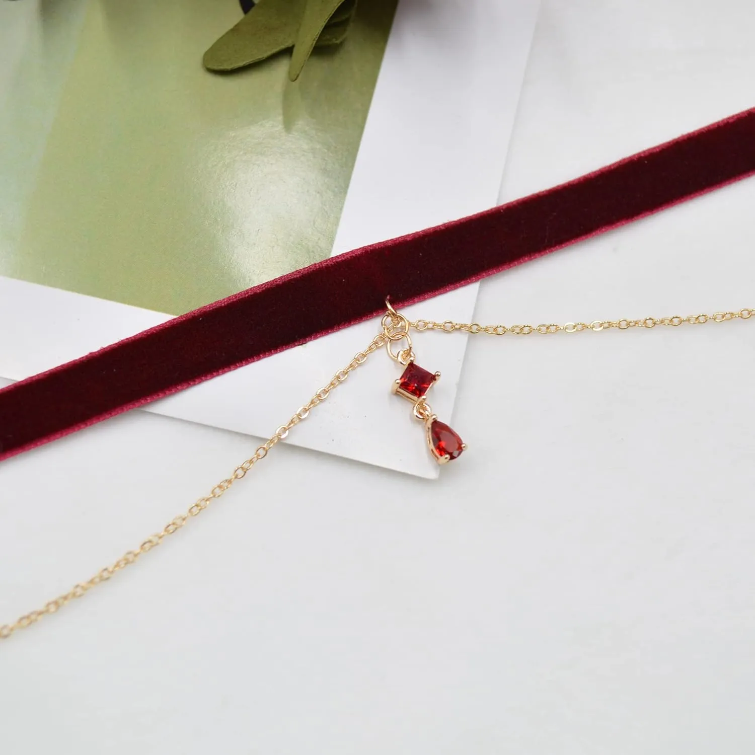 MOMOCAT Black Velvet Red Pendant Choker Necklace for Women Gothic Lace Chokers Necklace Witch Bride Vampire Accessories Aesthetic kawaii Jewelry for Women Teen Girls