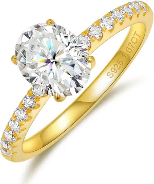 Mothers Day Gifts-1.5 2 Carat Oval Moissanite Rings For Women 18K Gold Plated Rings S925 Sterling Silver Moissanite Engagement Ring for Women VVS1 D Color Wedding Bands Mothers Day Gifts for Wife