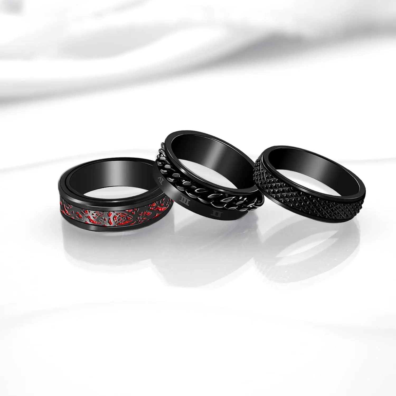 Nanafast 3 PCS Spinner Anxiety Rings Stainless Steel Spinner Ring Fidget Anxiety Rings for Women Men Relieving Stress Ring Anxiety Rings Set Size 6-12