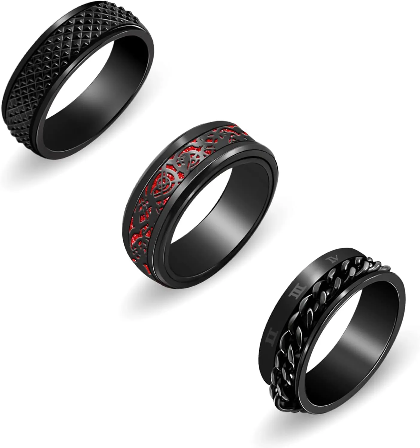 Nanafast 3 PCS Spinner Anxiety Rings Stainless Steel Spinner Ring Fidget Anxiety Rings for Women Men Relieving Stress Ring Anxiety Rings Set Size 6-12