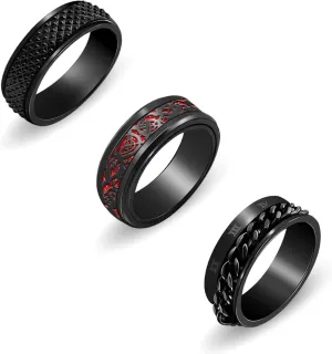 Nanafast 3 PCS Spinner Anxiety Rings Stainless Steel Spinner Ring Fidget Anxiety Rings for Women Men Relieving Stress Ring Anxiety Rings Set Size 6-12