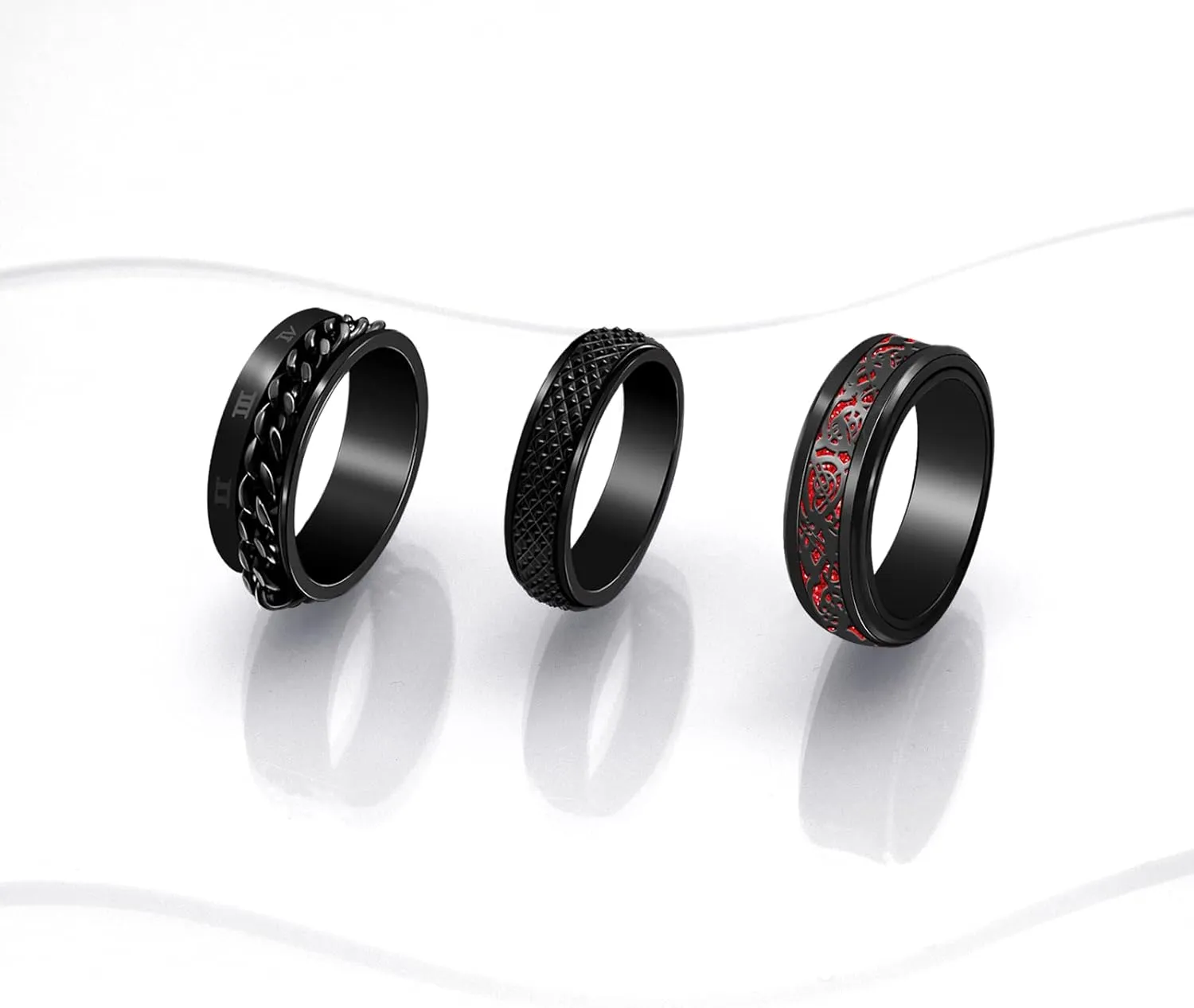 Nanafast 3 PCS Spinner Anxiety Rings Stainless Steel Spinner Ring Fidget Anxiety Rings for Women Men Relieving Stress Ring Anxiety Rings Set Size 6-12
