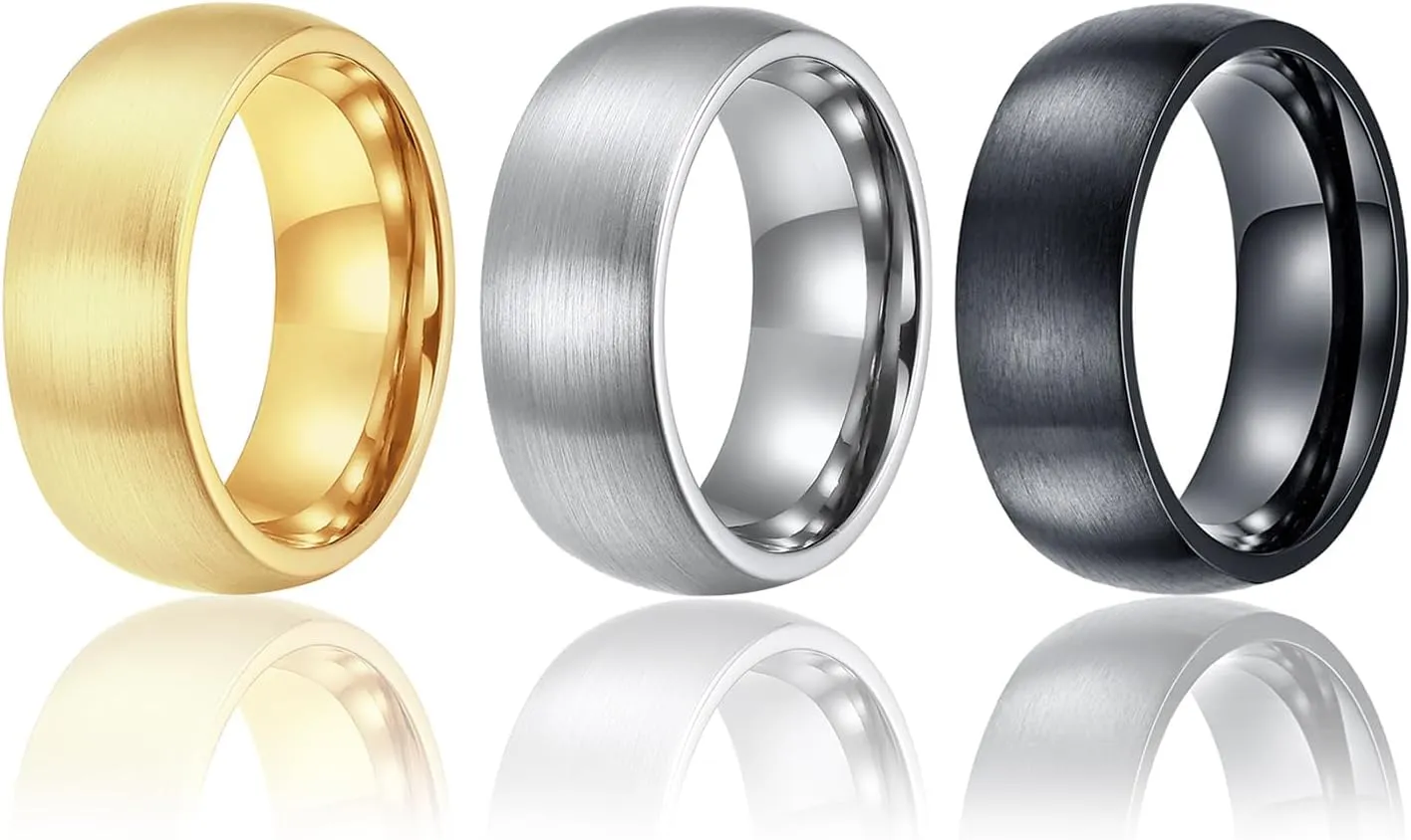 Nanafast 3PCS Stainless Steel Rings for Men 8MM Wedding Ring Set Simple Mens Rings Band Gold/Black/Silver