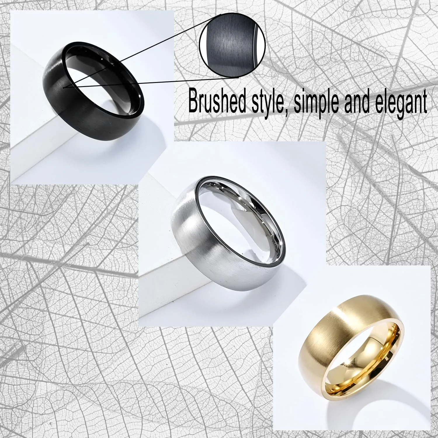 Nanafast 3PCS Stainless Steel Rings for Men 8MM Wedding Ring Set Simple Mens Rings Band Gold/Black/Silver