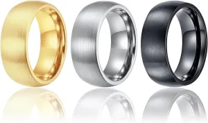 Nanafast 3PCS Stainless Steel Rings for Men 8MM Wedding Ring Set Simple Mens Rings Band Gold/Black/Silver