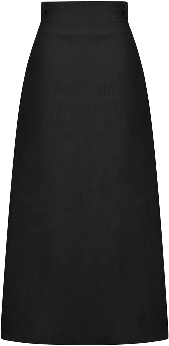NaRHbrg Women's Cotton Linen Skirts Ladies Fashion Casual Loose Maxi Dress Asymmetrical Hem Sashes Mid-Calf Skirt