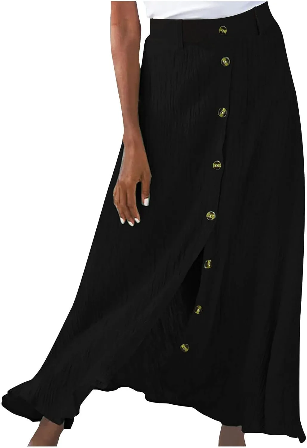 NaRHbrg Women's Cotton Linen Skirts Ladies Fashion Casual Loose Maxi Dress Asymmetrical Hem Sashes Mid-Calf Skirt