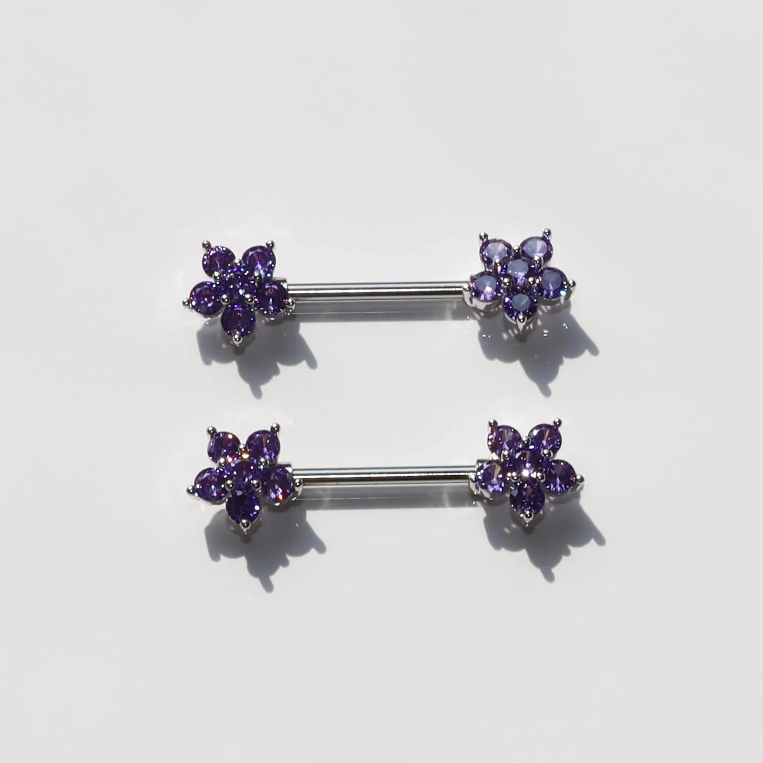 Nipple Rings - Surgical Stainless Steel Gold Silver Pink Blue Purple CZ Heart Butterfly Flower Bow Jewelry - 14 Gauge Nipple Bars and Barbells