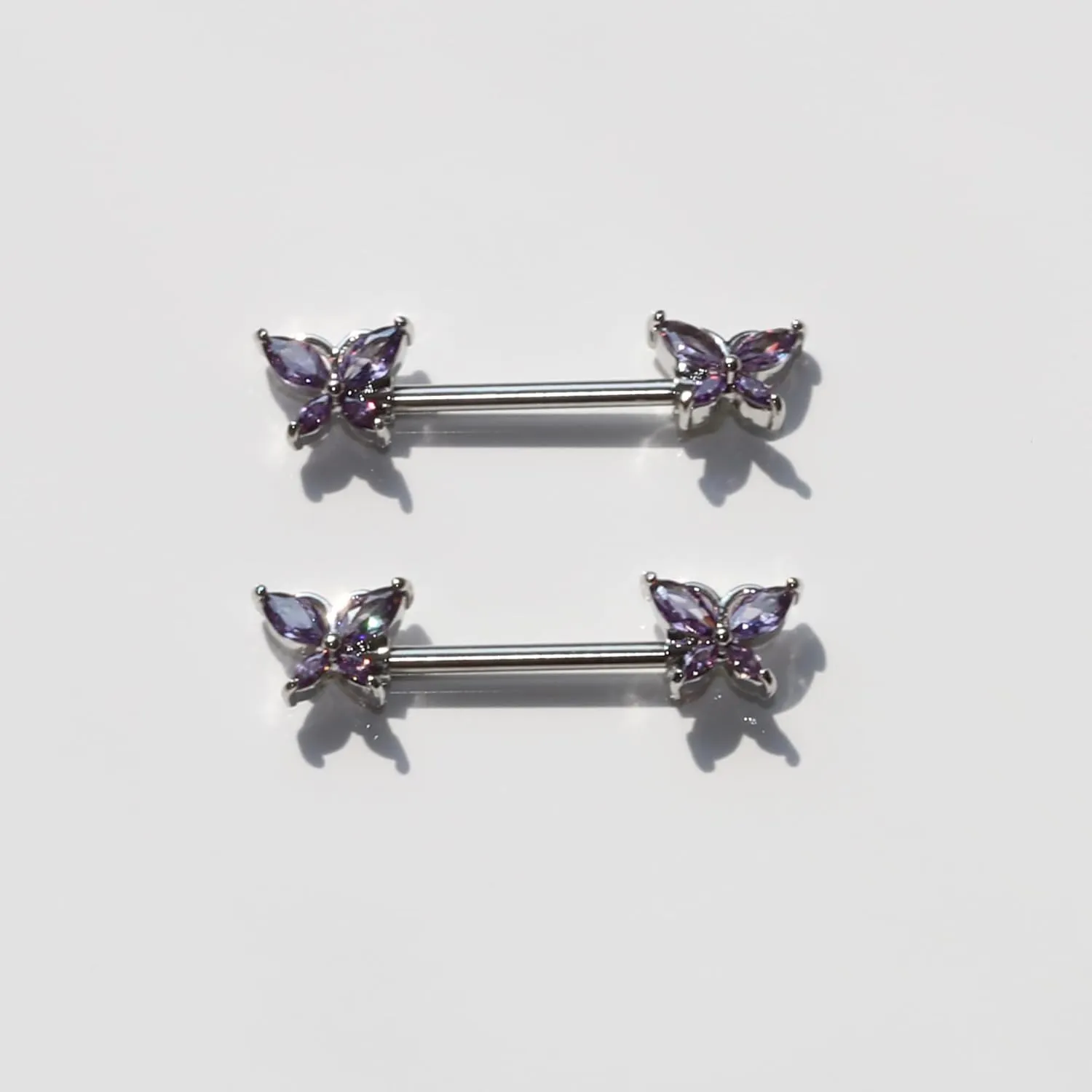 Nipple Rings - Surgical Stainless Steel Gold Silver Pink Blue Purple CZ Heart Butterfly Flower Bow Jewelry - 14 Gauge Nipple Bars and Barbells