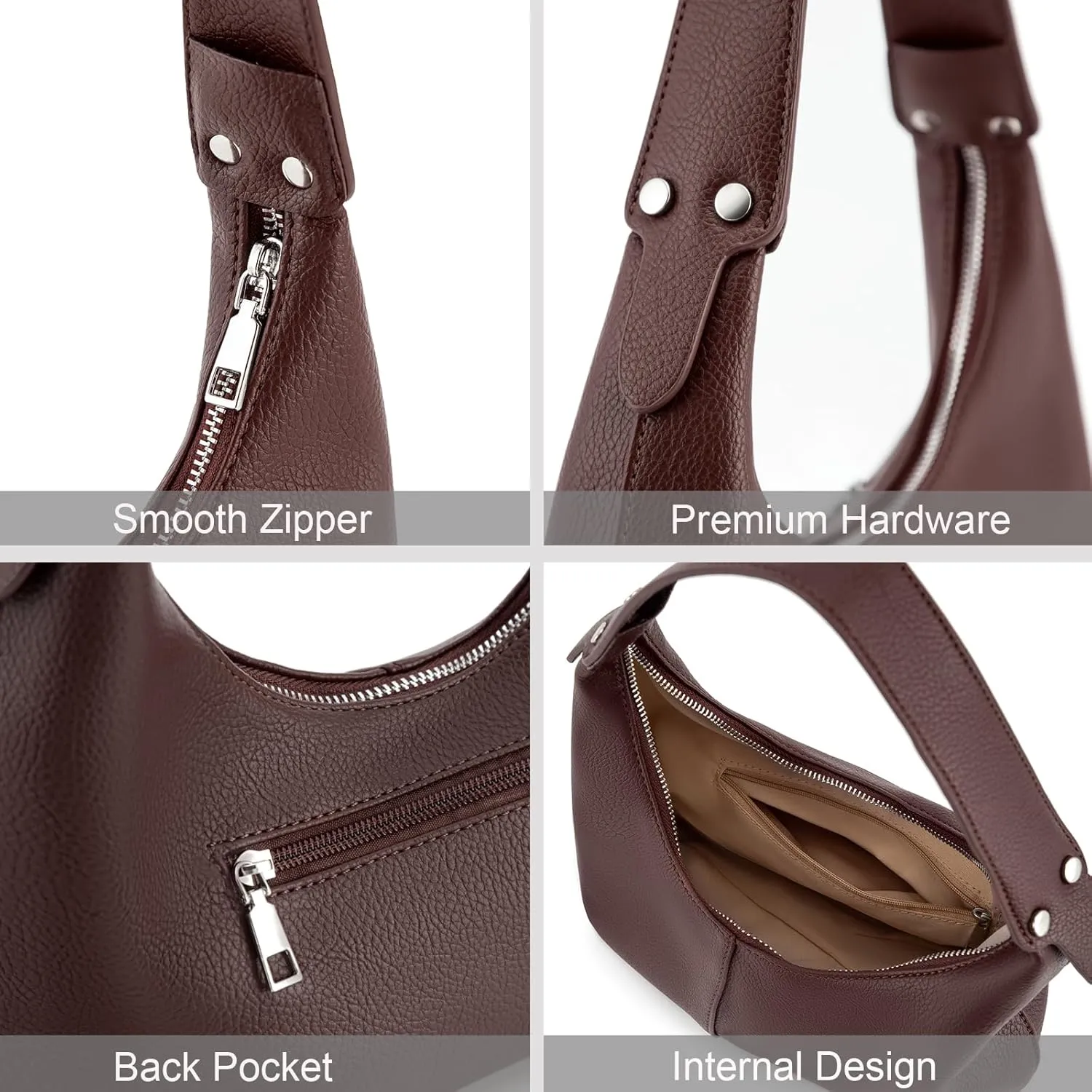 NIUEIMEE ZHOU Crescent Shoulder Bags for Women Vegan Leather Hobo Handbag Slouchy Tote Purses