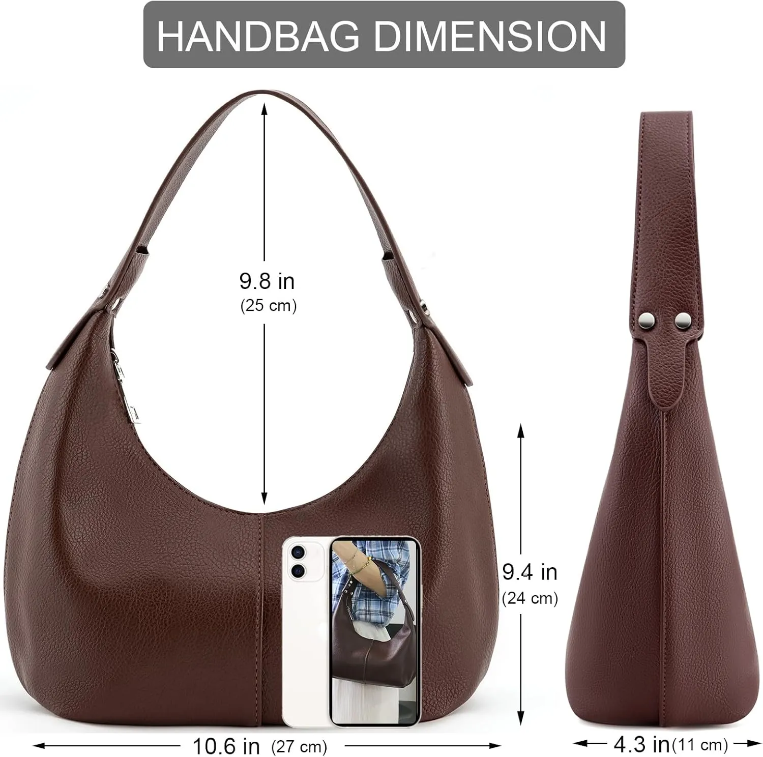 NIUEIMEE ZHOU Crescent Shoulder Bags for Women Vegan Leather Hobo Handbag Slouchy Tote Purses
