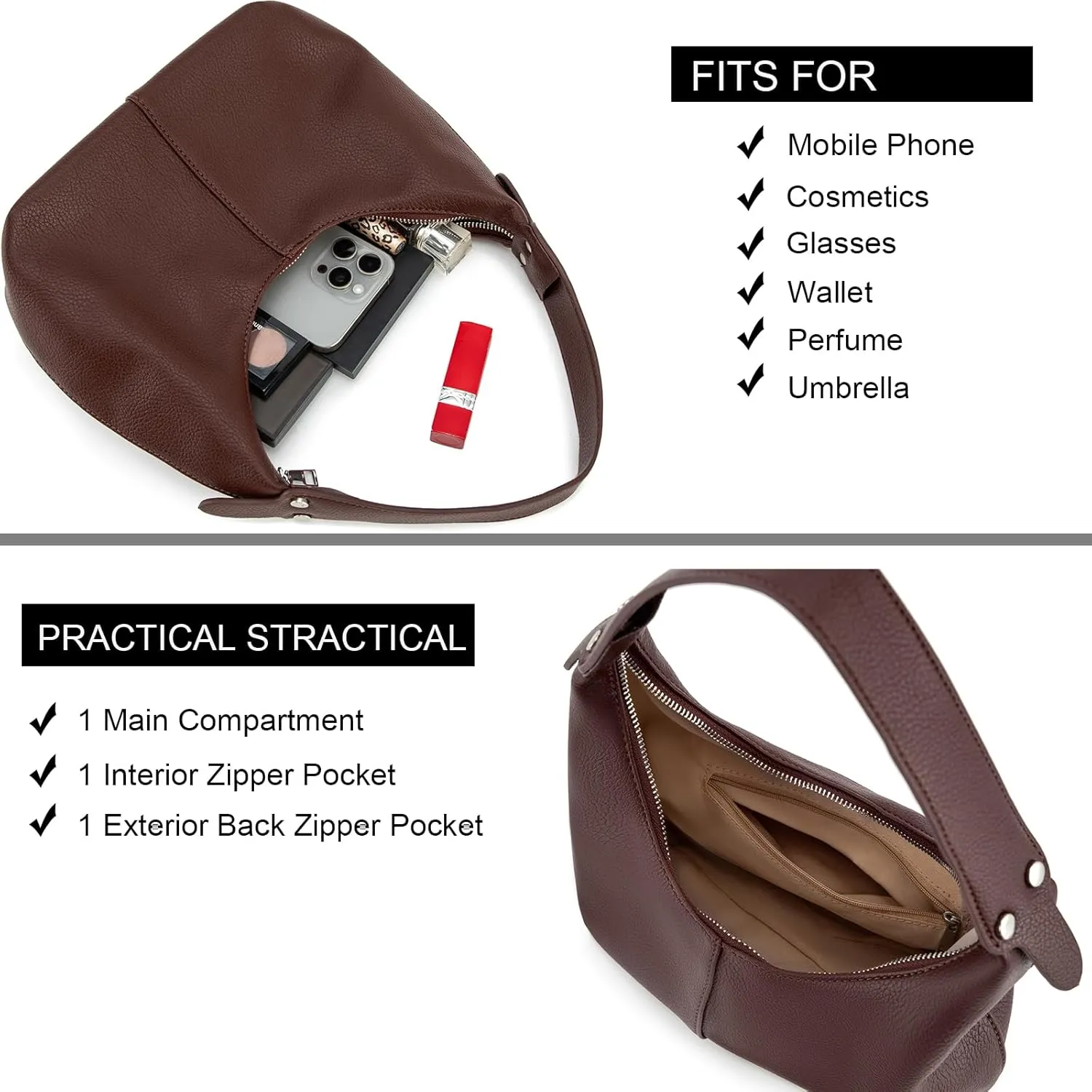 NIUEIMEE ZHOU Crescent Shoulder Bags for Women Vegan Leather Hobo Handbag Slouchy Tote Purses
