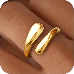 Non Tarnish Gold Chunky Rings for Women, 14K Gold Plated Statement Dome Rings, Stackable Mens Wedding Band Jewelry Size 5-15