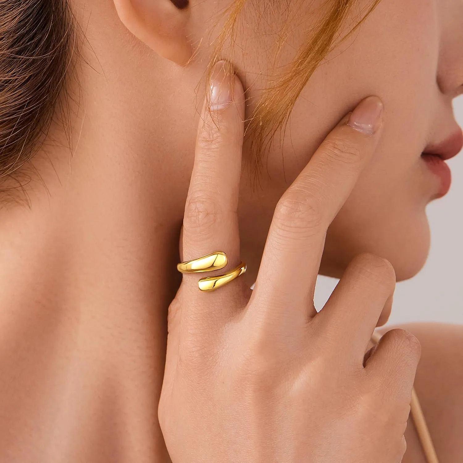 Non Tarnish Gold Chunky Rings for Women, 14K Gold Plated Statement Dome Rings, Stackable Mens Wedding Band Jewelry Size 5-15