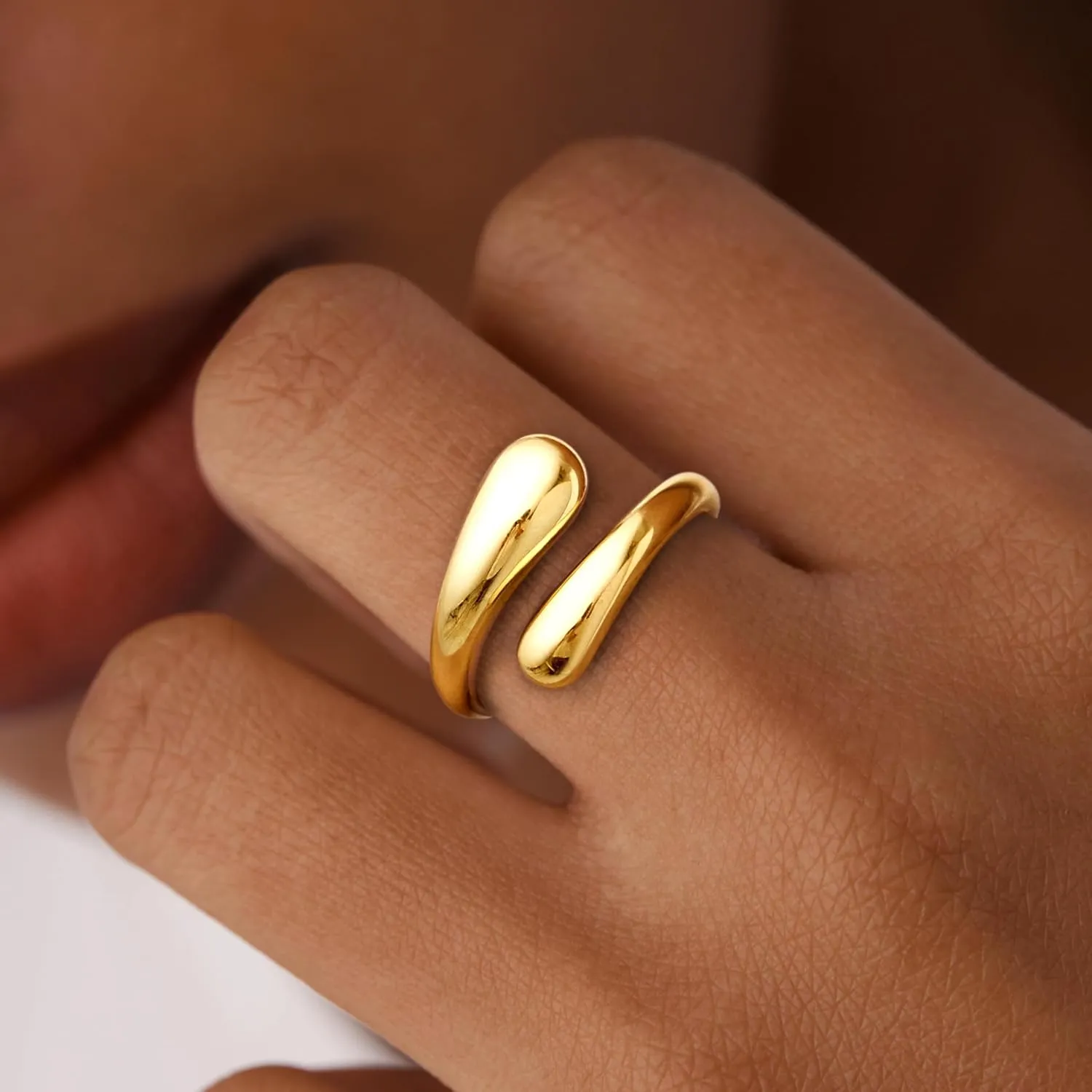 Non Tarnish Gold Chunky Rings for Women, 14K Gold Plated Statement Dome Rings, Stackable Mens Wedding Band Jewelry Size 5-15