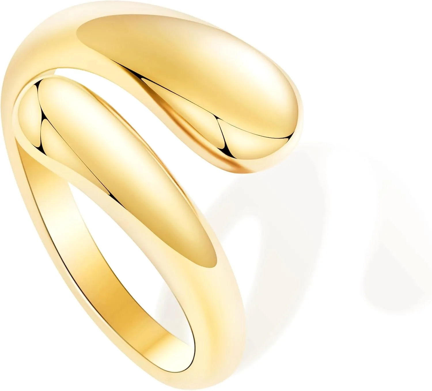 Non Tarnish Gold Chunky Rings for Women, 14K Gold Plated Statement Dome Rings, Stackable Mens Wedding Band Jewelry Size 5-15