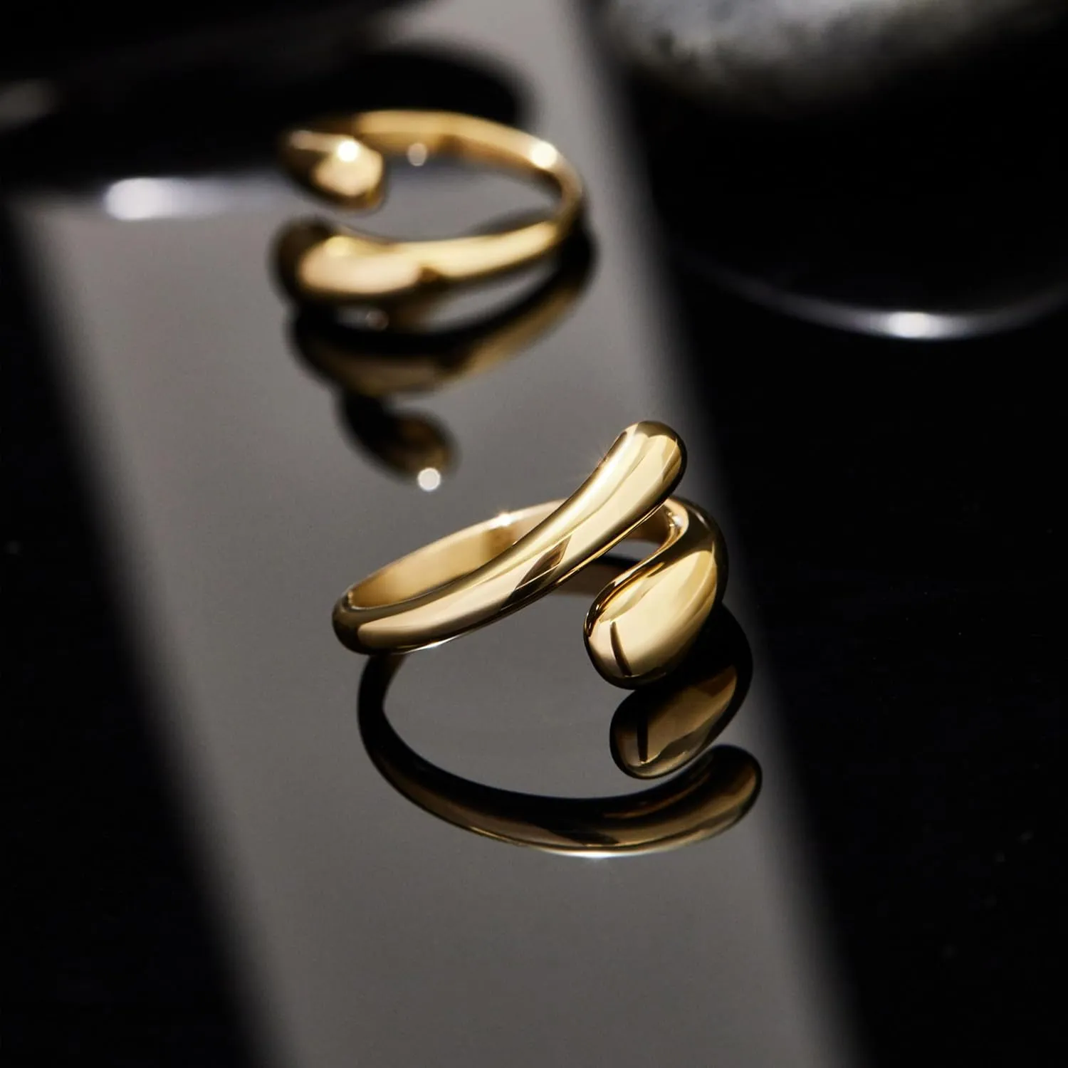 Non Tarnish Gold Chunky Rings for Women, 14K Gold Plated Statement Dome Rings, Stackable Mens Wedding Band Jewelry Size 5-15