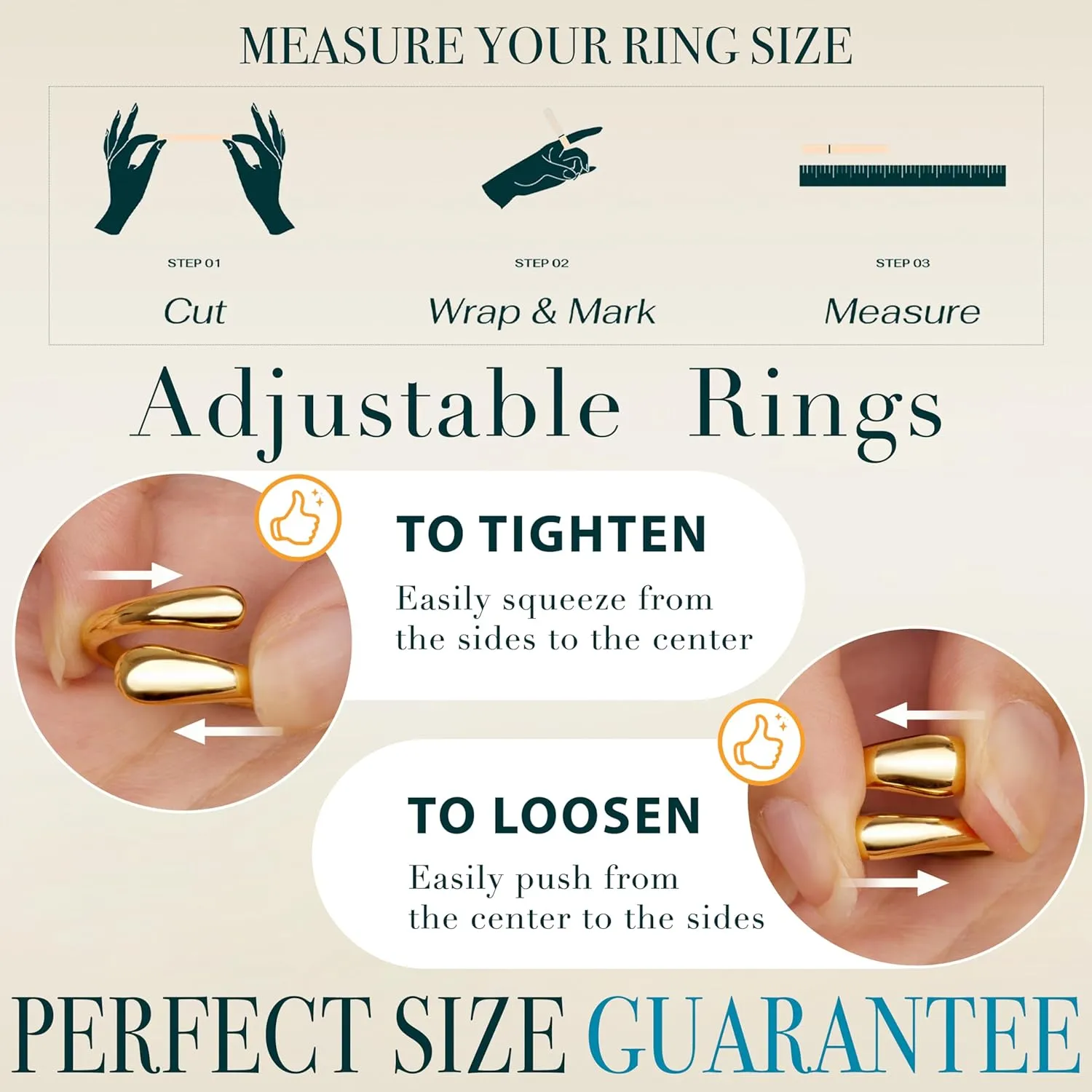 Non Tarnish Gold Chunky Rings for Women, 14K Gold Plated Statement Dome Rings, Stackable Mens Wedding Band Jewelry Size 5-15