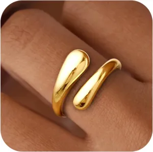 Non Tarnish Gold Chunky Rings for Women, 14K Gold Plated Statement Dome Rings, Stackable Mens Wedding Band Jewelry Size 5-15