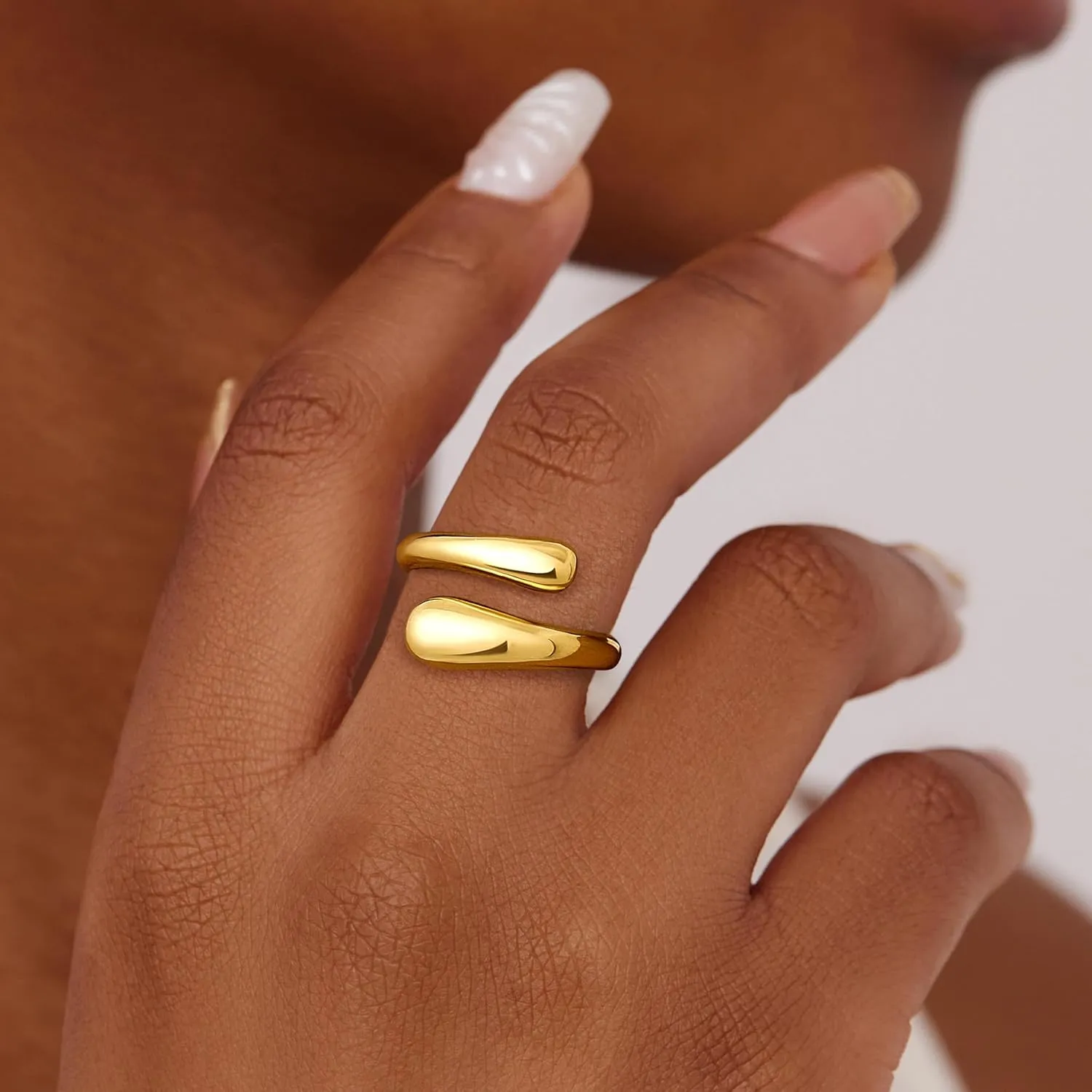 Non Tarnish Gold Chunky Rings for Women, 14K Gold Plated Statement Dome Rings, Stackable Mens Wedding Band Jewelry Size 5-15