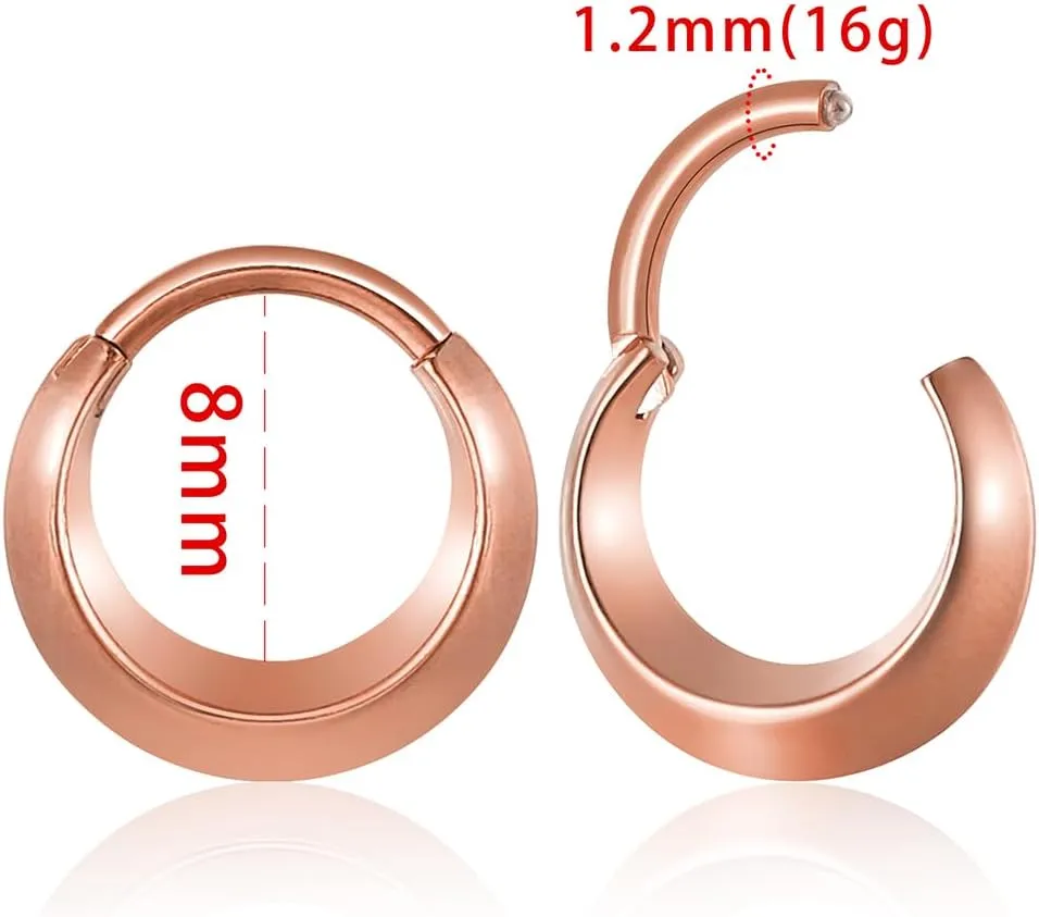 Nose Rings Hoops 16G: 316L Stainless Steel Septum Rings Hoops Gold, Hinged Segment Nose Lips Helix Cartilage Clicker Hoop Earrings Piercing Rings for Women Men 8mm