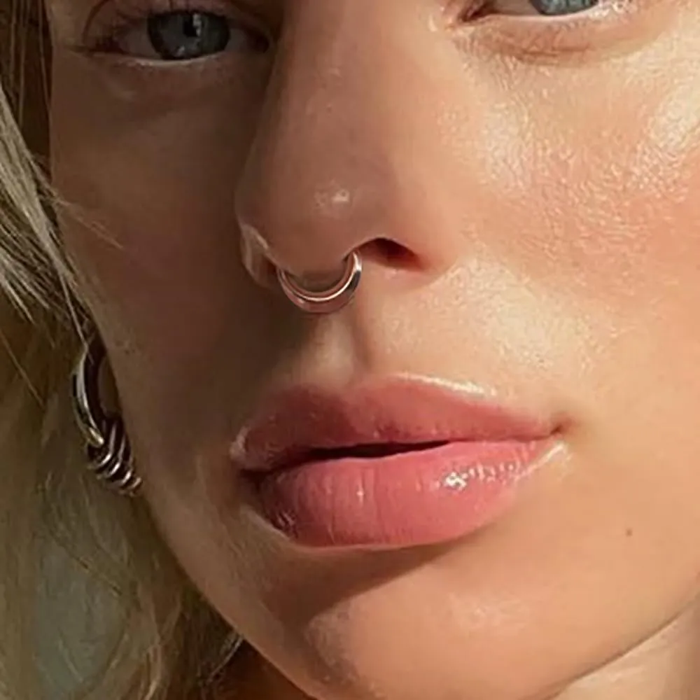 Nose Rings Hoops 16G: 316L Stainless Steel Septum Rings Hoops Gold, Hinged Segment Nose Lips Helix Cartilage Clicker Hoop Earrings Piercing Rings for Women Men 8mm