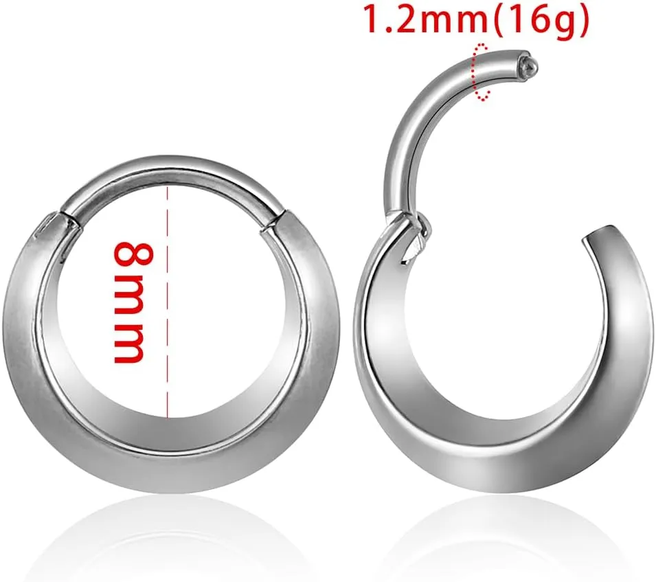 Nose Rings Hoops 16G: 316L Stainless Steel Septum Rings Hoops Gold, Hinged Segment Nose Lips Helix Cartilage Clicker Hoop Earrings Piercing Rings for Women Men 8mm