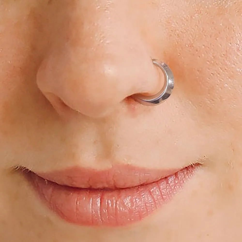 Nose Rings Hoops 16G: 316L Stainless Steel Septum Rings Hoops Gold, Hinged Segment Nose Lips Helix Cartilage Clicker Hoop Earrings Piercing Rings for Women Men 8mm