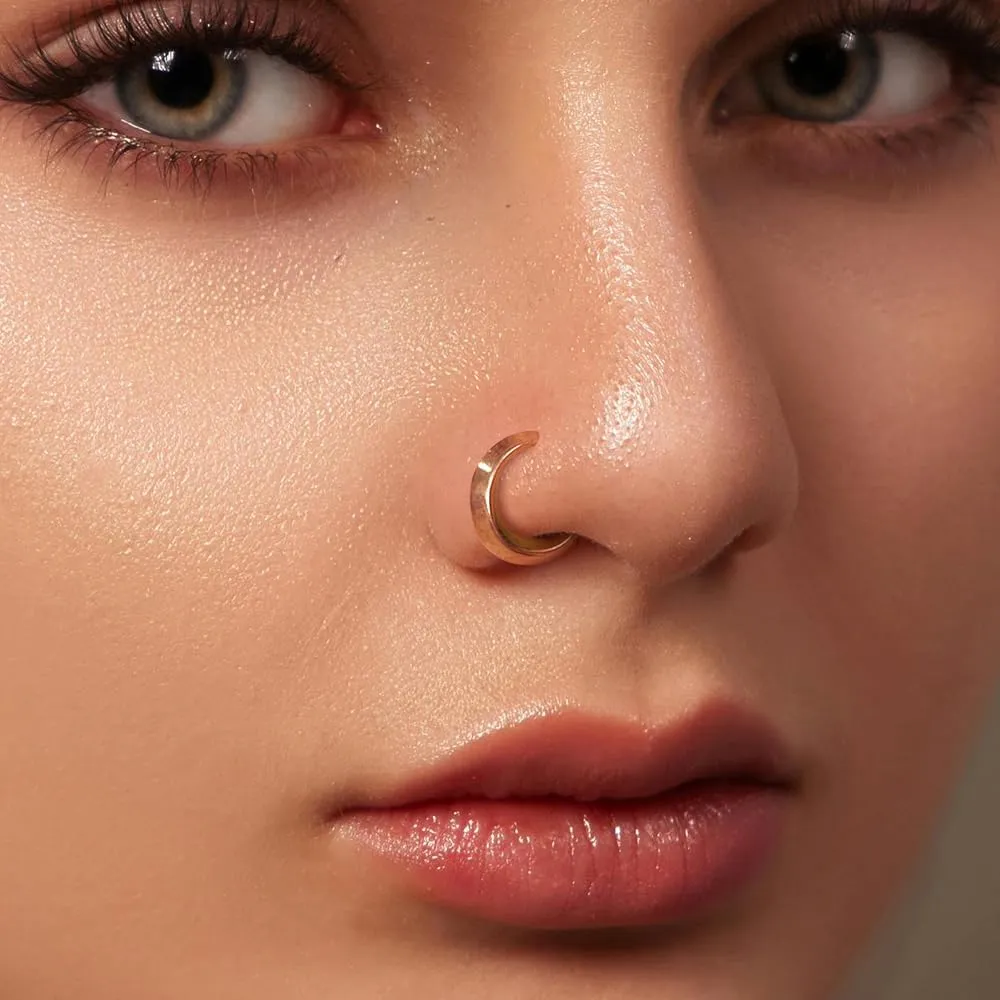 Nose Rings Hoops 16G: 316L Stainless Steel Septum Rings Hoops Gold, Hinged Segment Nose Lips Helix Cartilage Clicker Hoop Earrings Piercing Rings for Women Men 8mm
