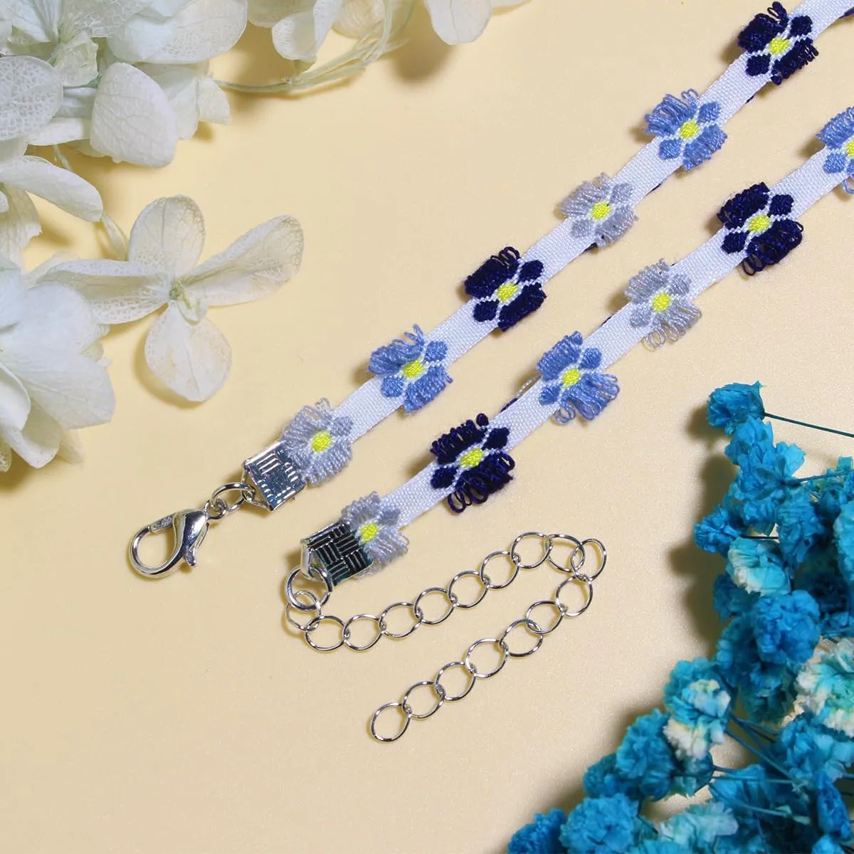 Nova&Aria Chokers Set For Women Heart Choker Necklaces Flower Pendant Velvet Cute Pink Turquoise Blue White Black Choker Necklace Christmas Colorful Lace Chokers