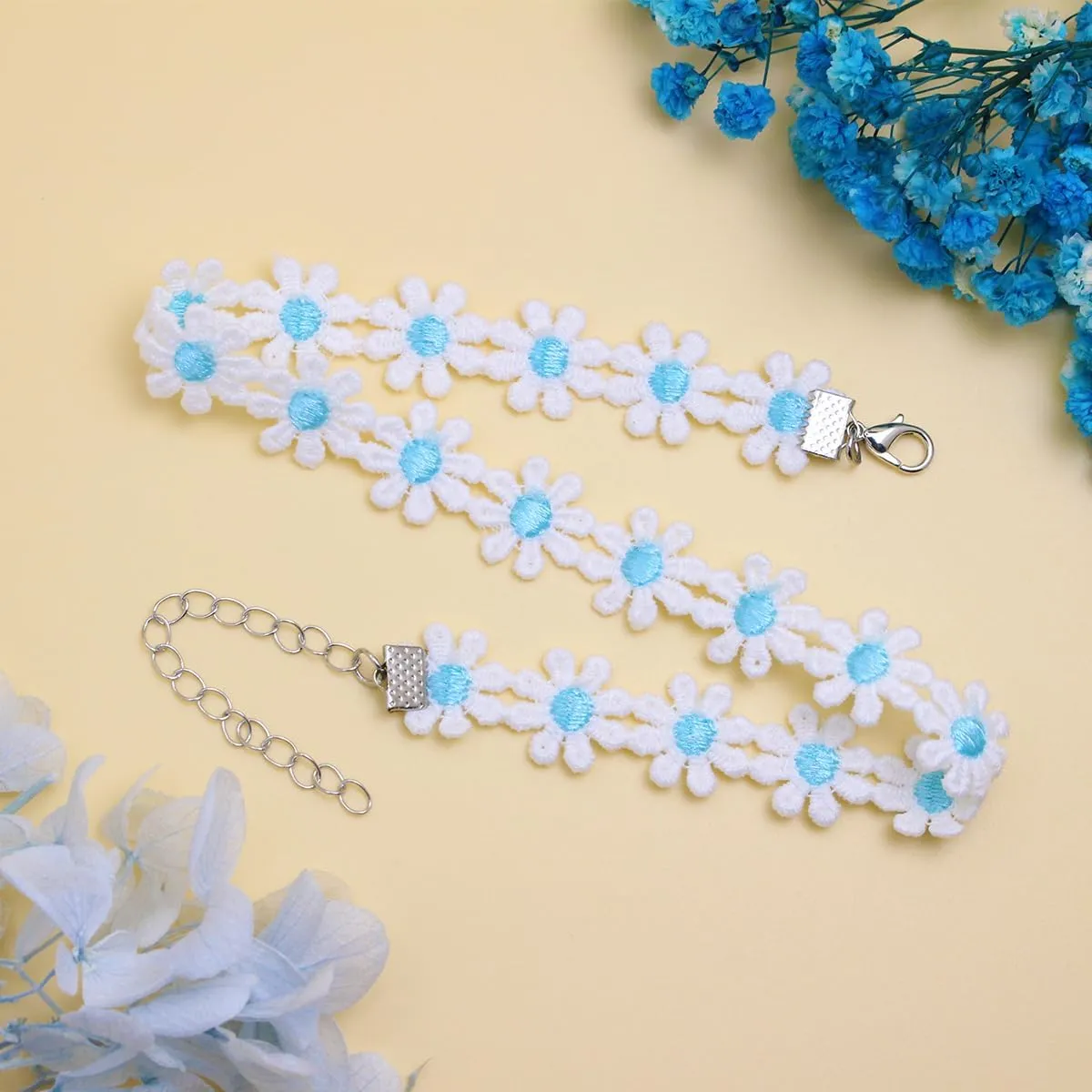 Nova&Aria Chokers Set For Women Heart Choker Necklaces Flower Pendant Velvet Cute Pink Turquoise Blue White Black Choker Necklace Christmas Colorful Lace Chokers